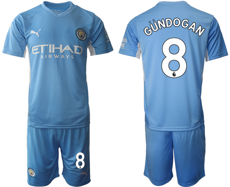 Men 2021-2022 Club Manchester City home Light blue #8 Soccer Jersey